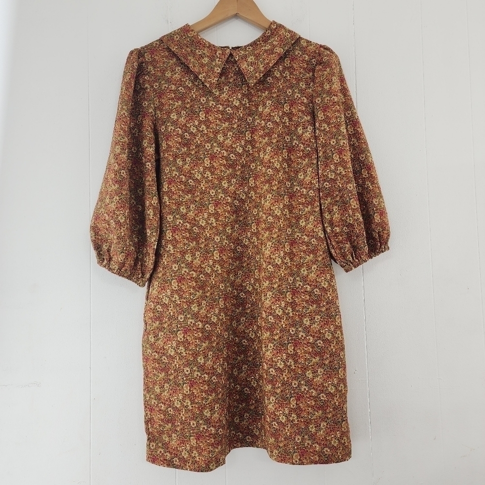 Code x Mode Collard Balloon Sleeve floral Printed Shift Dress L